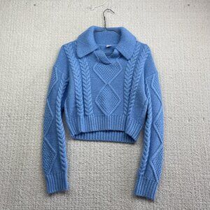 Twik By Simons 3D Cable Knit Crop Sweater Wom Sz S Bright Blue Crochet Cozy